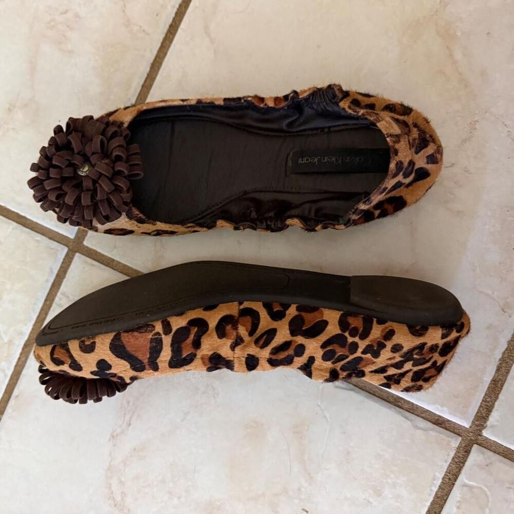 Calvin Klein Jeans Leopard Faux Fur Print Ballet Flat Shoes